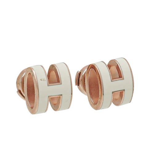 hermes pop h earrings white and gold|Hermes horn and lacquer earrings.